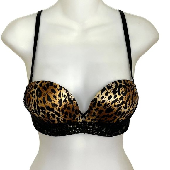 VICTORIA’S SECRET LEOPARD & LACE CONVERTIBLE STRAPLESS MIRACULOUS PADDED BRA SIZ - Picture 2 of 13
